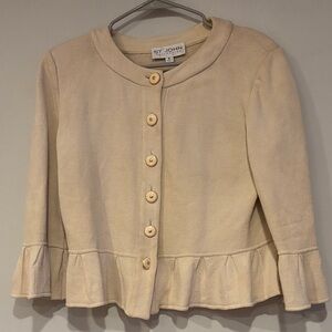 St. John Beige Ruffled Hem cardigan